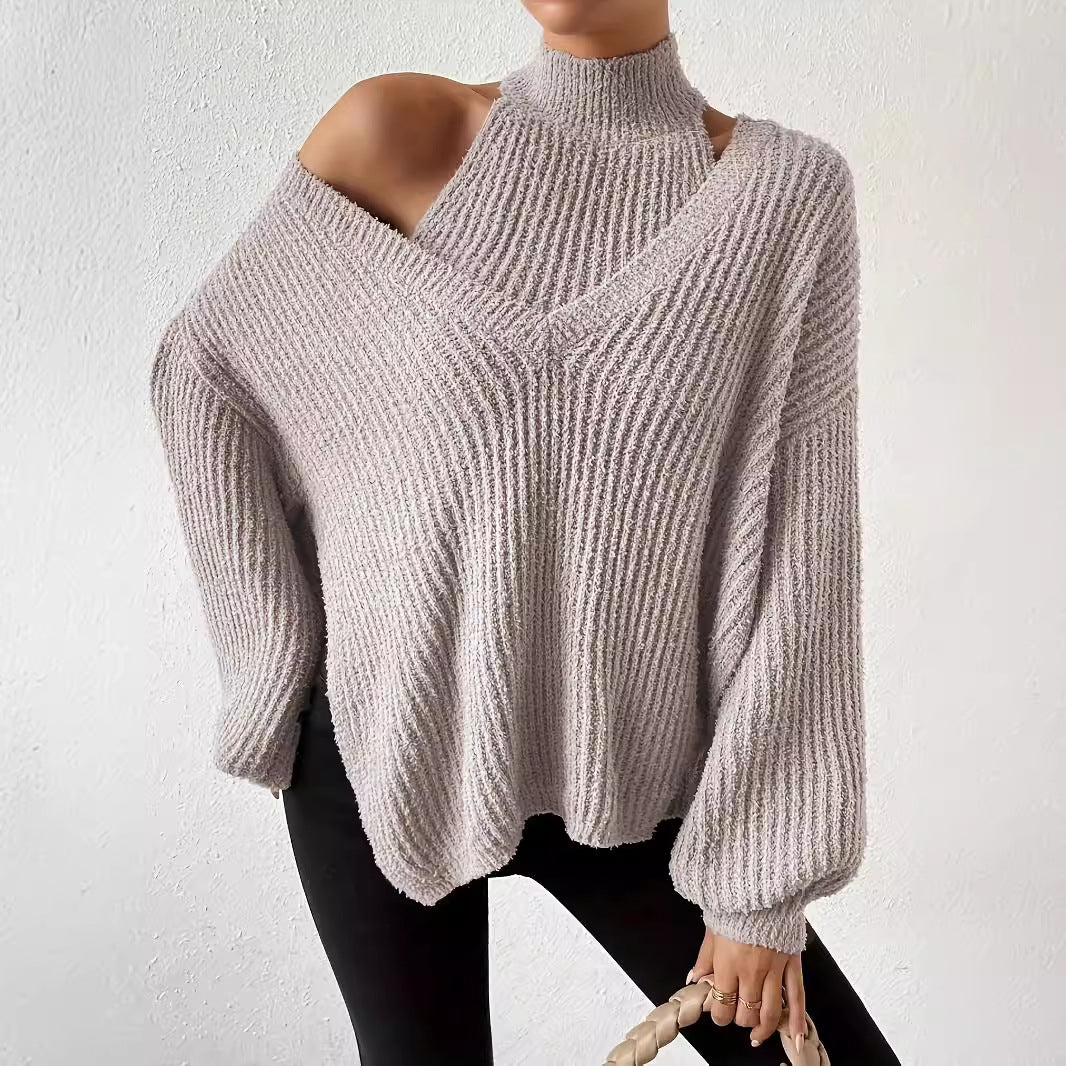 Gray textured asymmetrical sweater from Cozy Knitted Sweater, a stylish ملابس fashion piece
