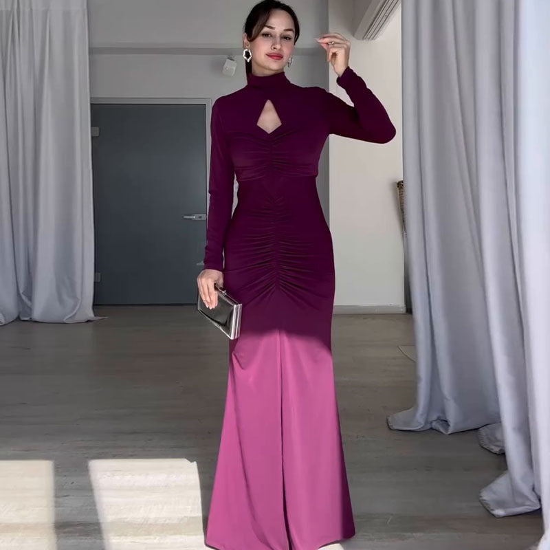 Elegant purple gown showcasing sleek fashion and langry ملابس style for special occasions