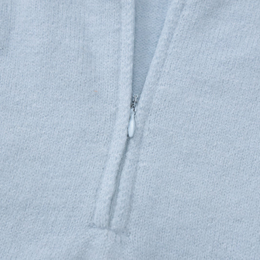 Light blue long sleeve terry cloth fashion jumpsuit with zipper for women