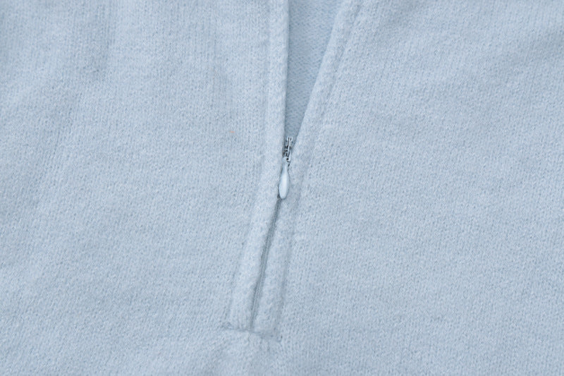 Light blue long sleeve terry cloth fashion jumpsuit with zipper for women