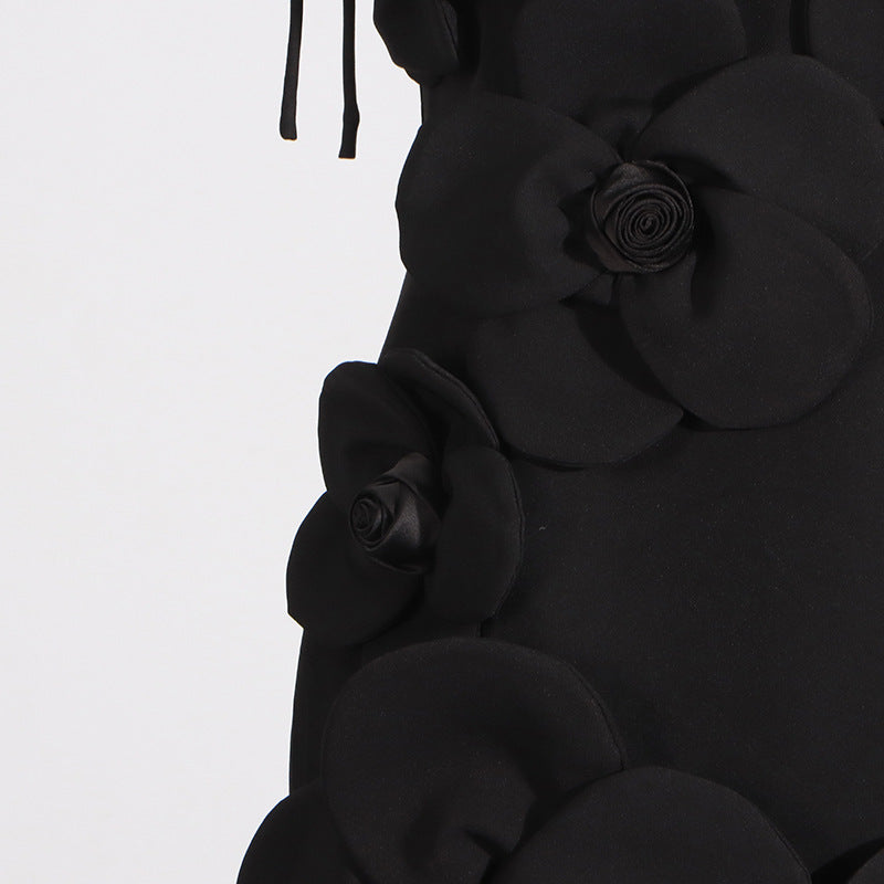Elegant black dress with floral embellishments from French Floral Splicing Design fashion collection