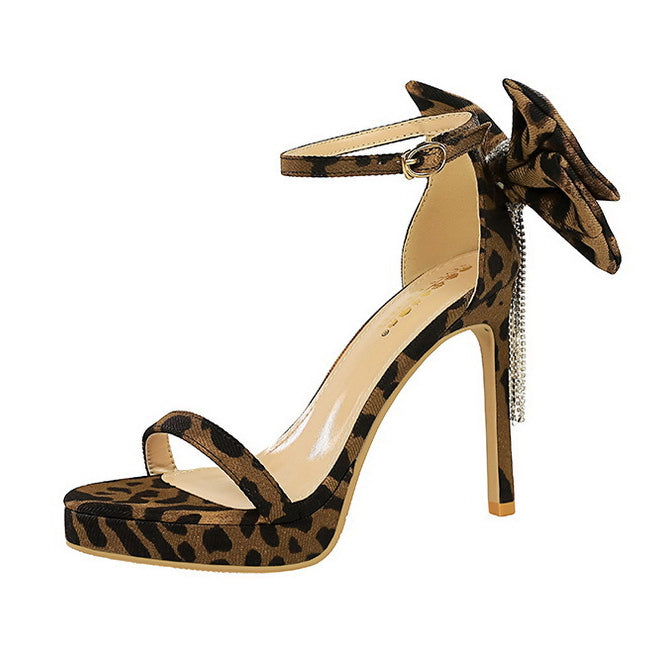 Cocktail Open Toe Platform Rhinestone Back Bowknot High Heel