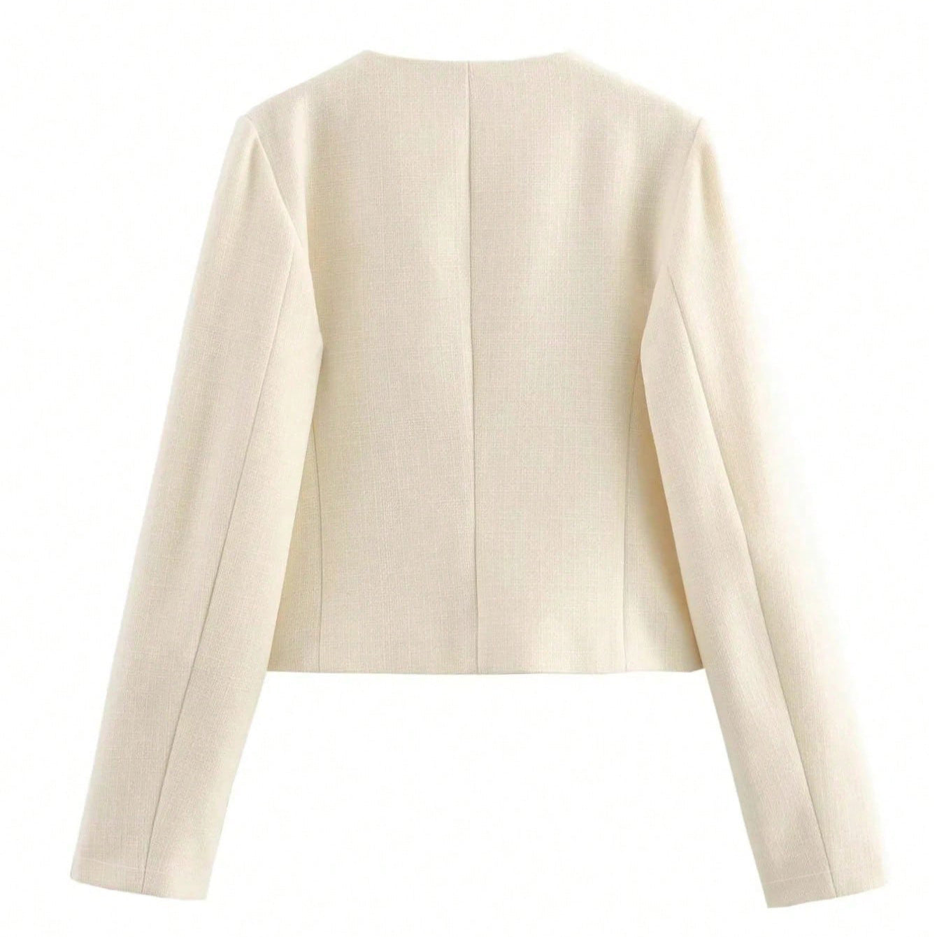 Cream round neck classic autumn woolen coat with tailored blazer design