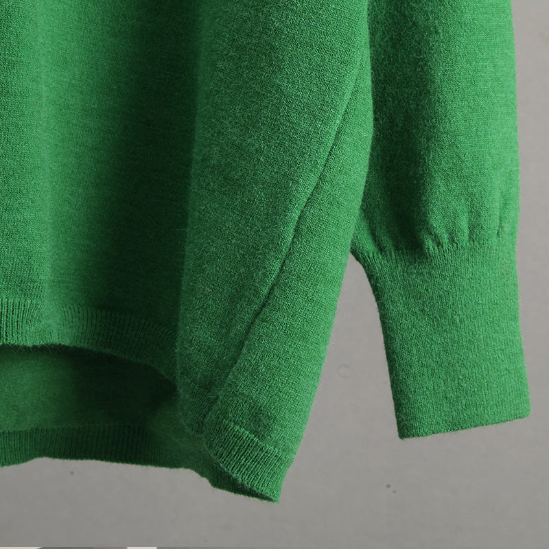 Bright green knitted sweater with ribbed cuffs and hem from Warm Polo Collar Knitted Sweater collection, stylish and fashionable ملابس