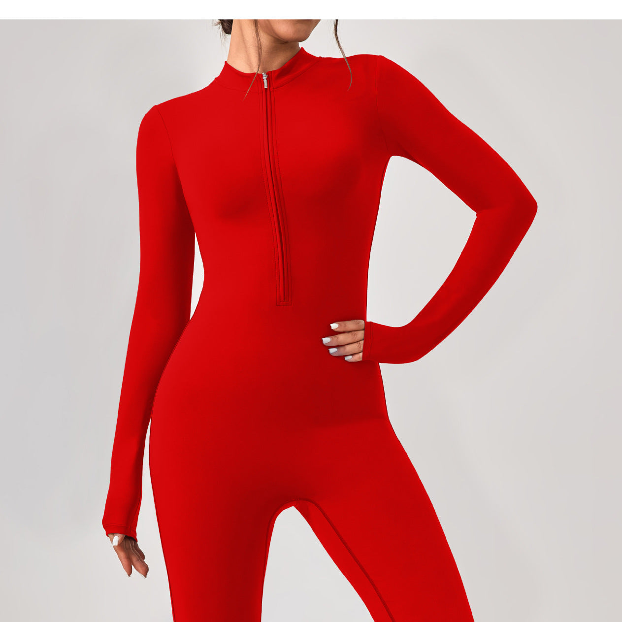 Bright red long-sleeved athletic jumpsuit, stylish for langry and ملابس enthusiasts