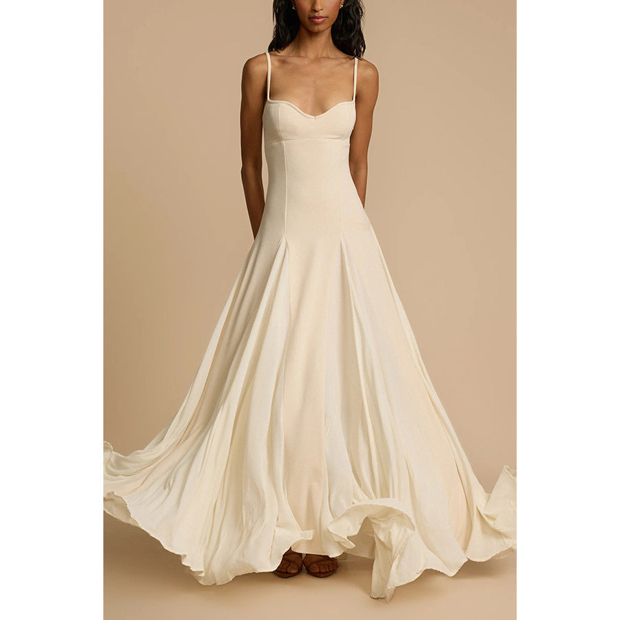 Elegant white casual loose large swing dress with spaghetti straps for stylish comfort