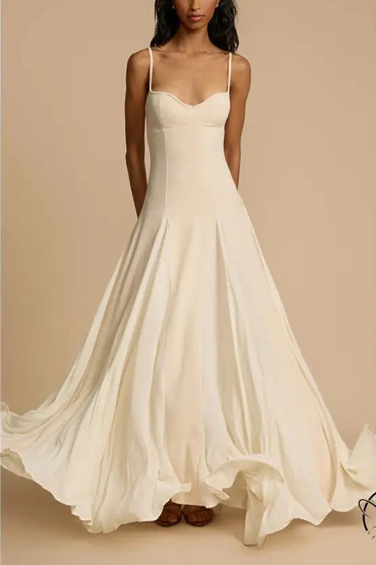 Elegant white spaghetti strap loose large swing dress
