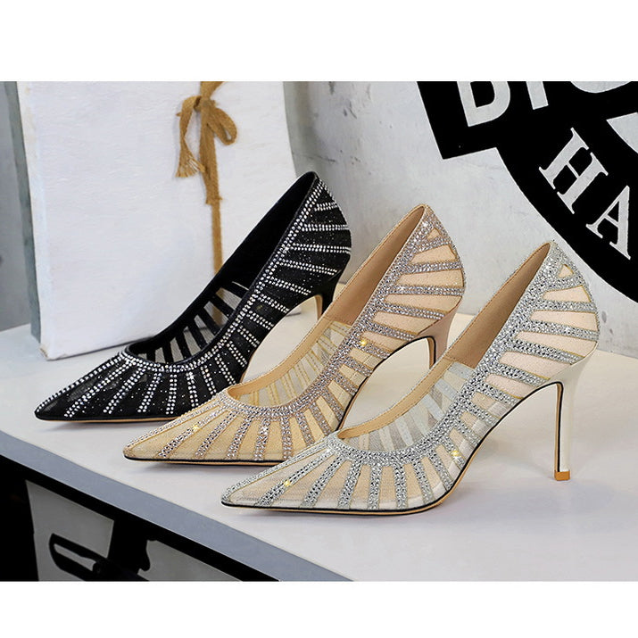 Langry fashion gold silver rhinestone pointed high heels