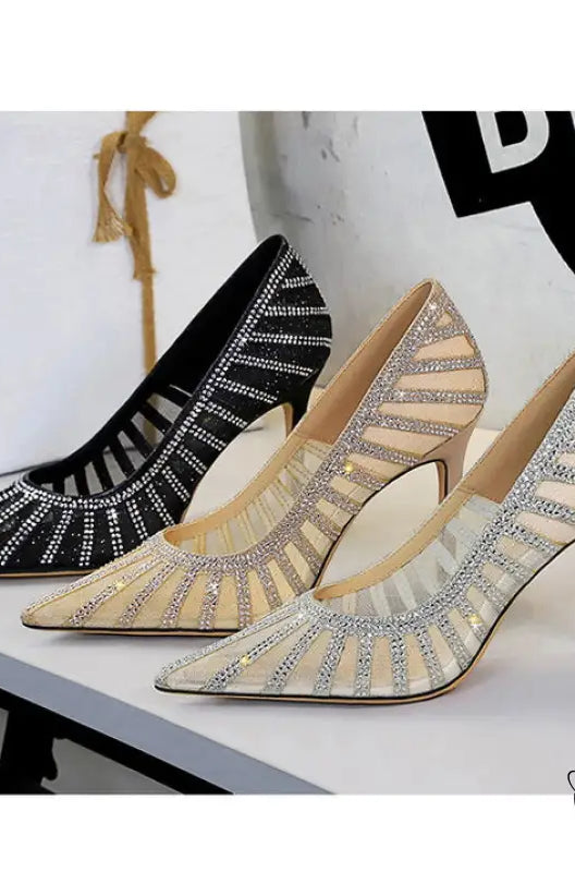 Langry fashion gold and silver rhinestone pointed high heels