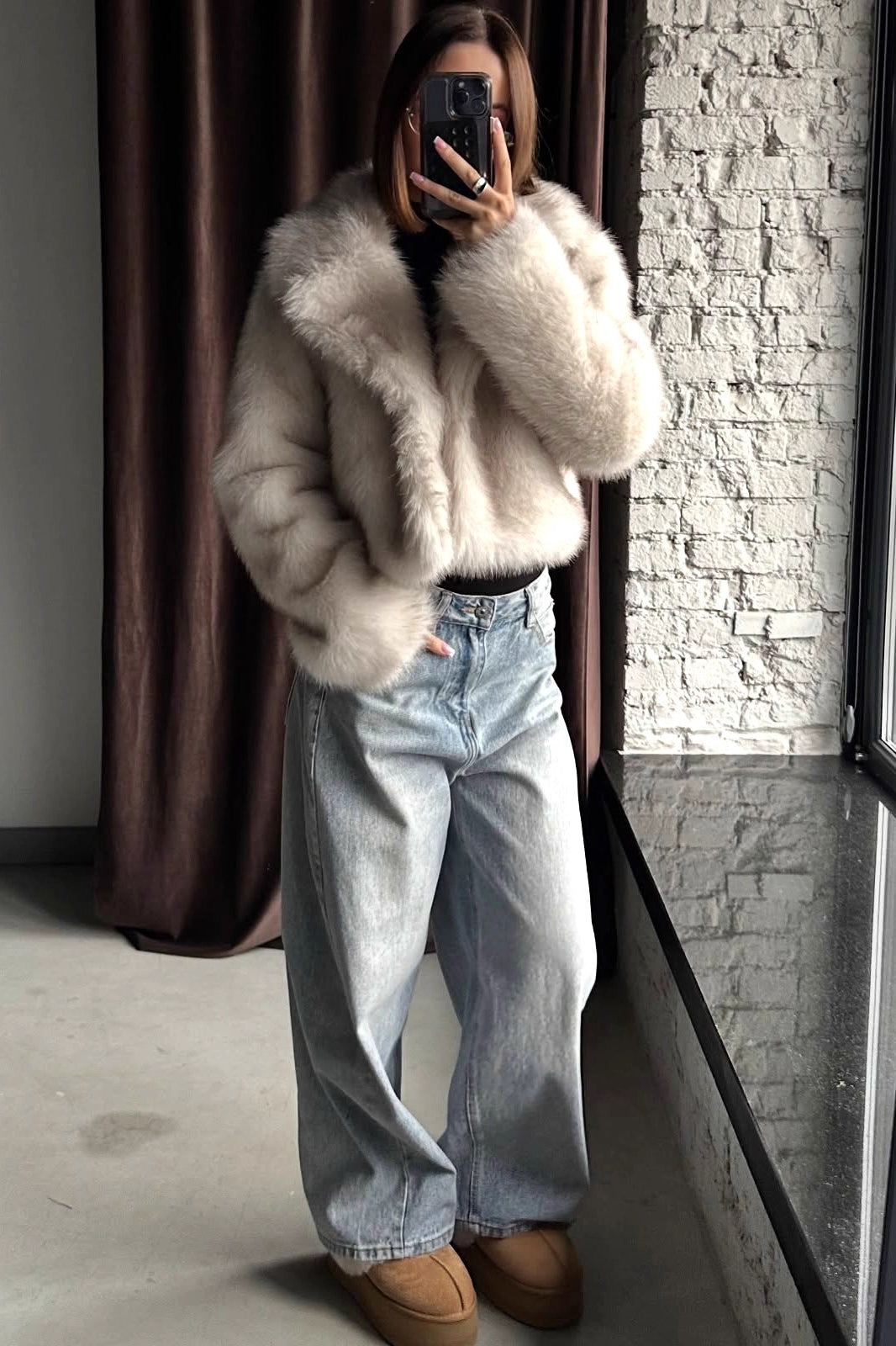 Warm Langry faux fur baggy coat in plush beige