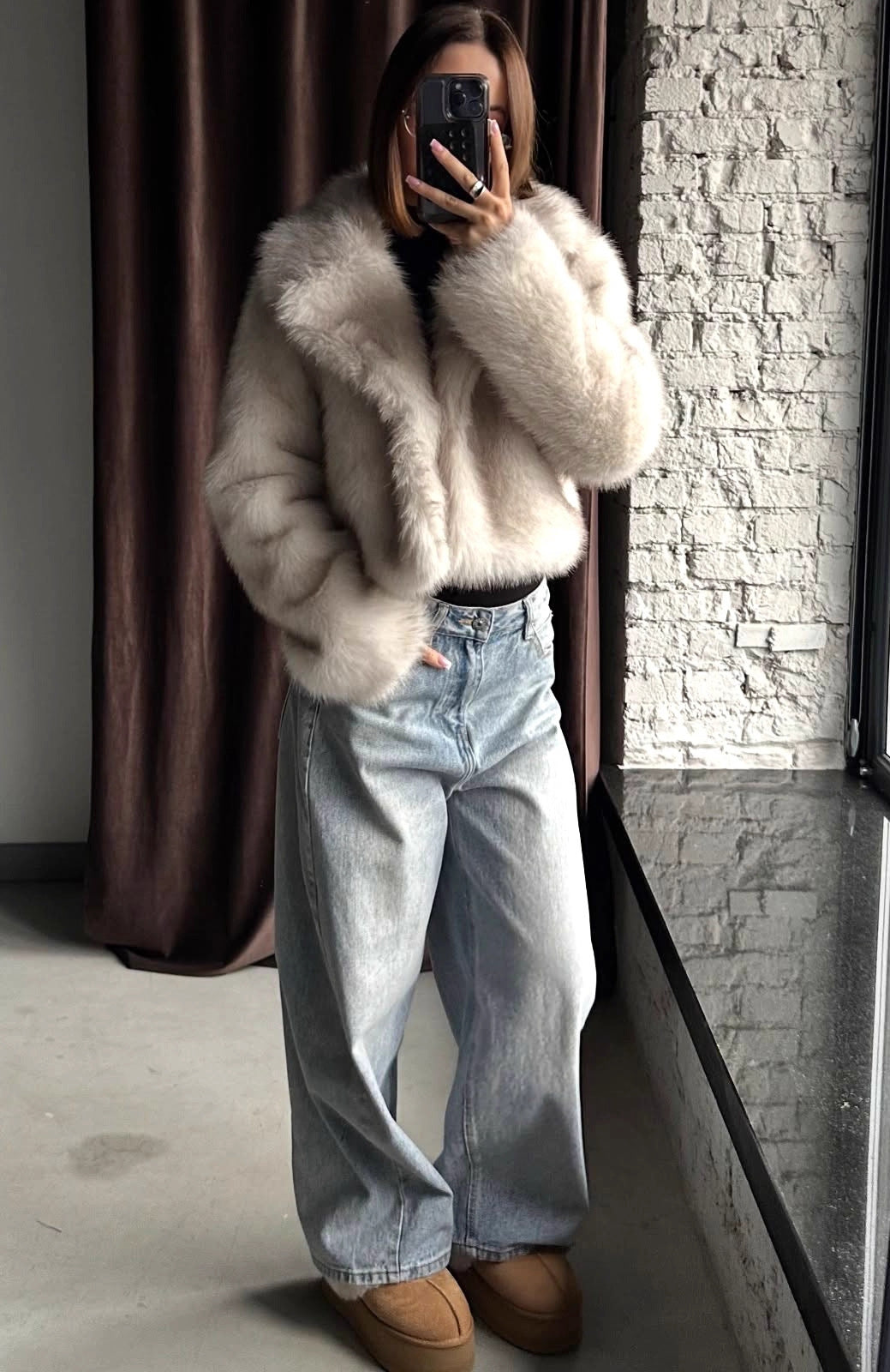 Warm Langry faux fur baggy coat in plush beige