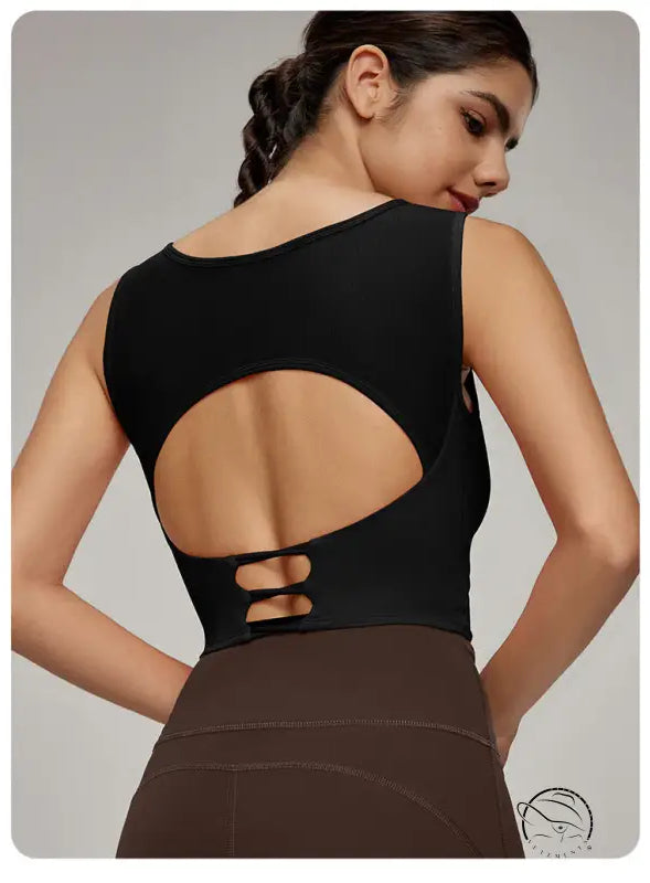 Beauty Back Mesh Workout Top: black sleeveless open-back athletic style