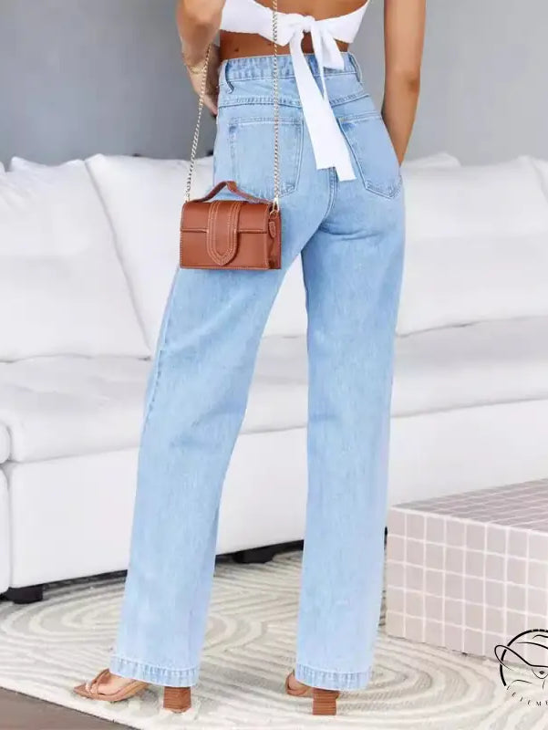 Light wash wide-leg denim trousers for women stretchy jeans