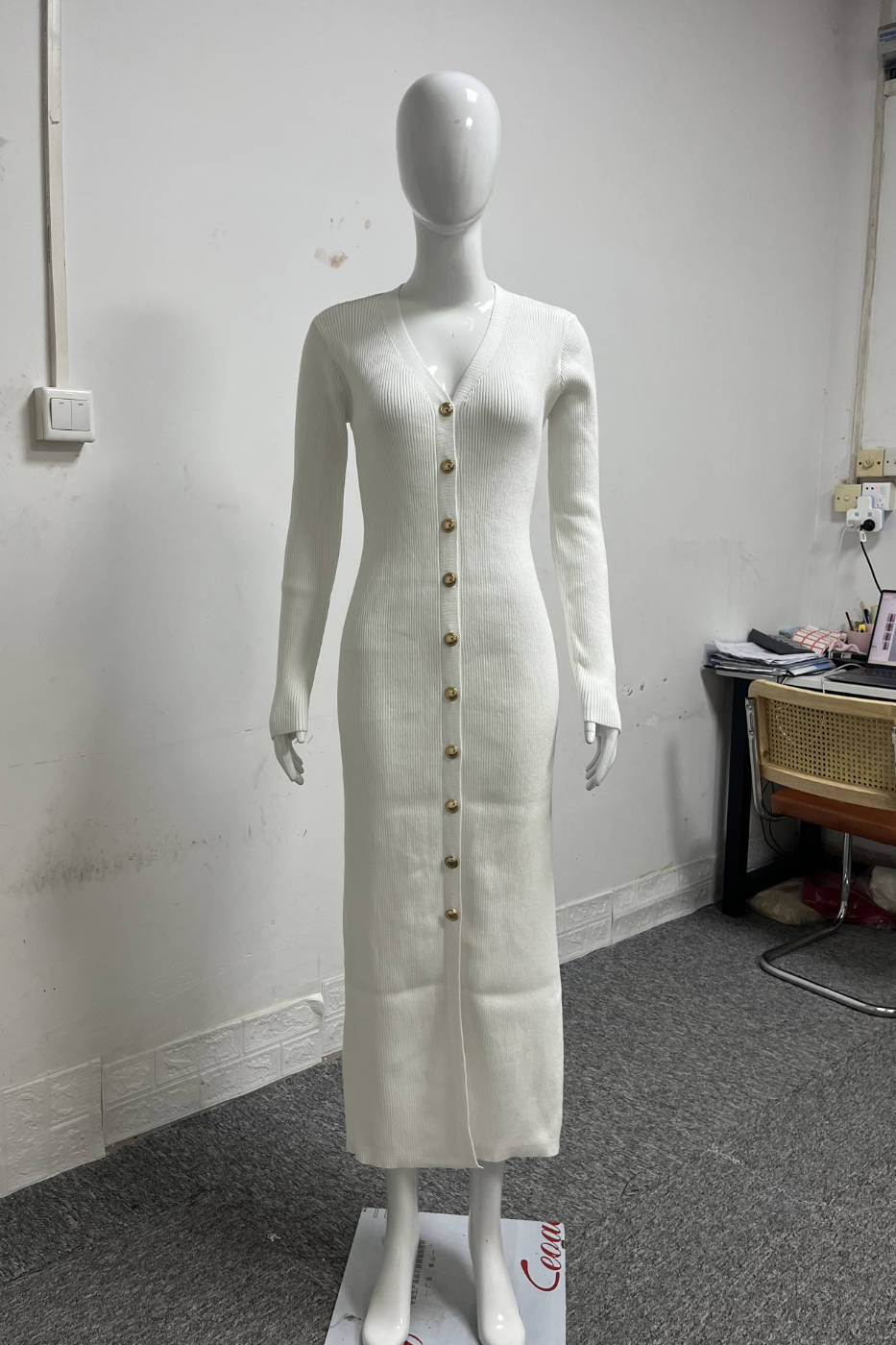 White long sleeve knitted dress from the Cardigan Long Sleeve Knitted Dress collection, fashionable and elegant