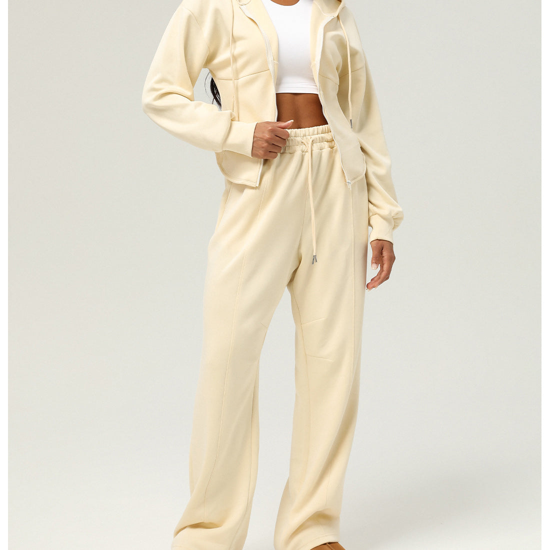 Woman’s cream-colored lounge set from Langry, perfect for casual fashion wear