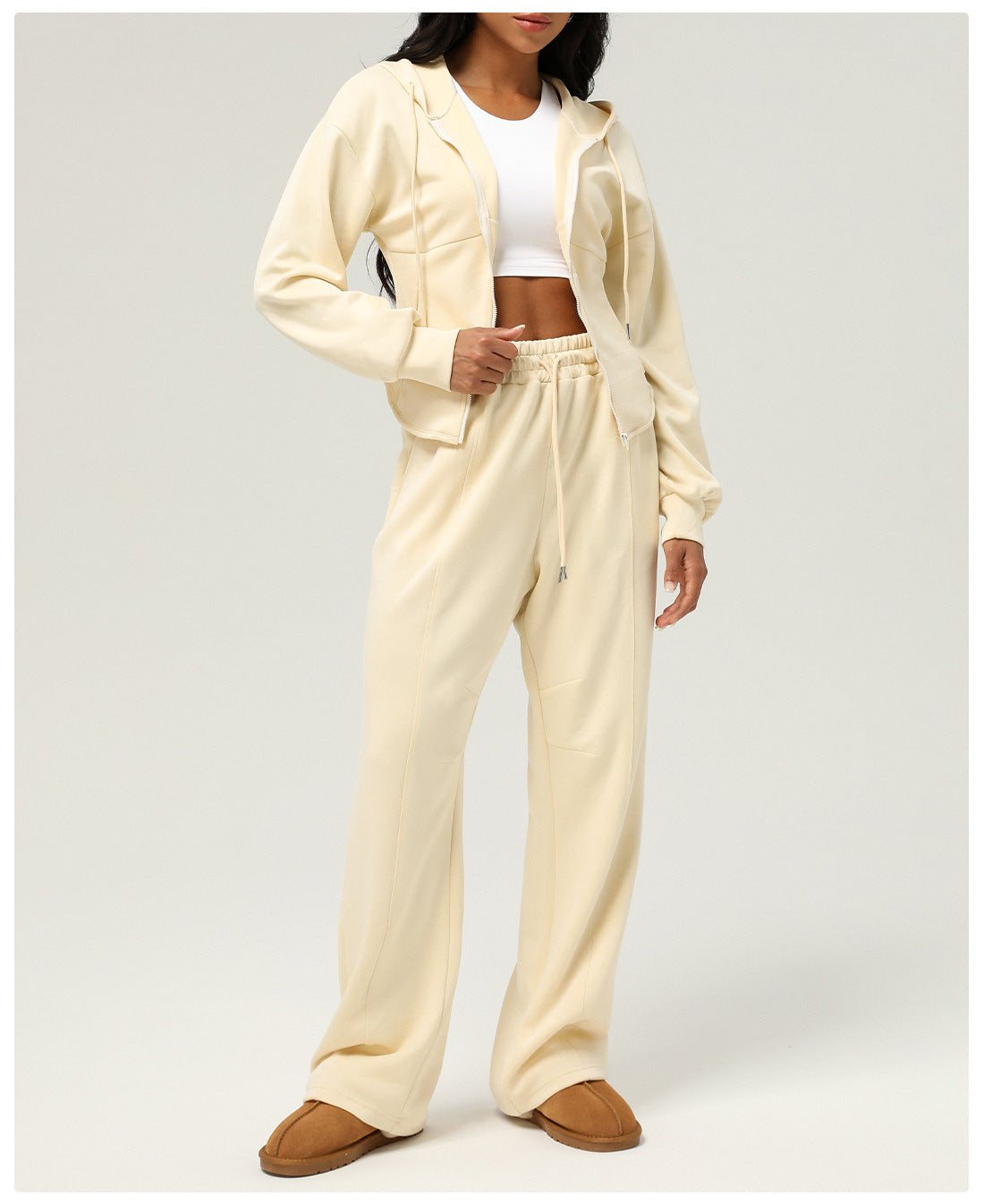 Woman’s cream-colored lounge set from Langry, perfect for casual fashion wear