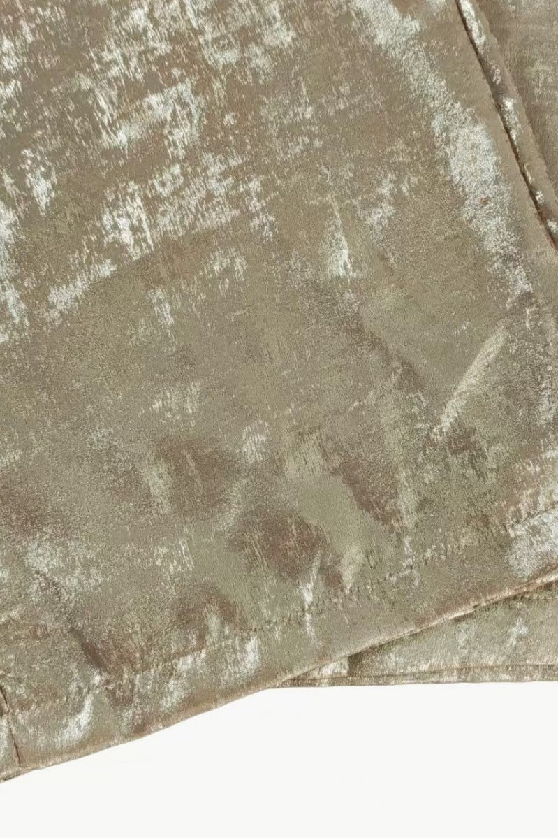 Langry fashion ملابس: gold silver shimmer blanket on high waist jumpsuit