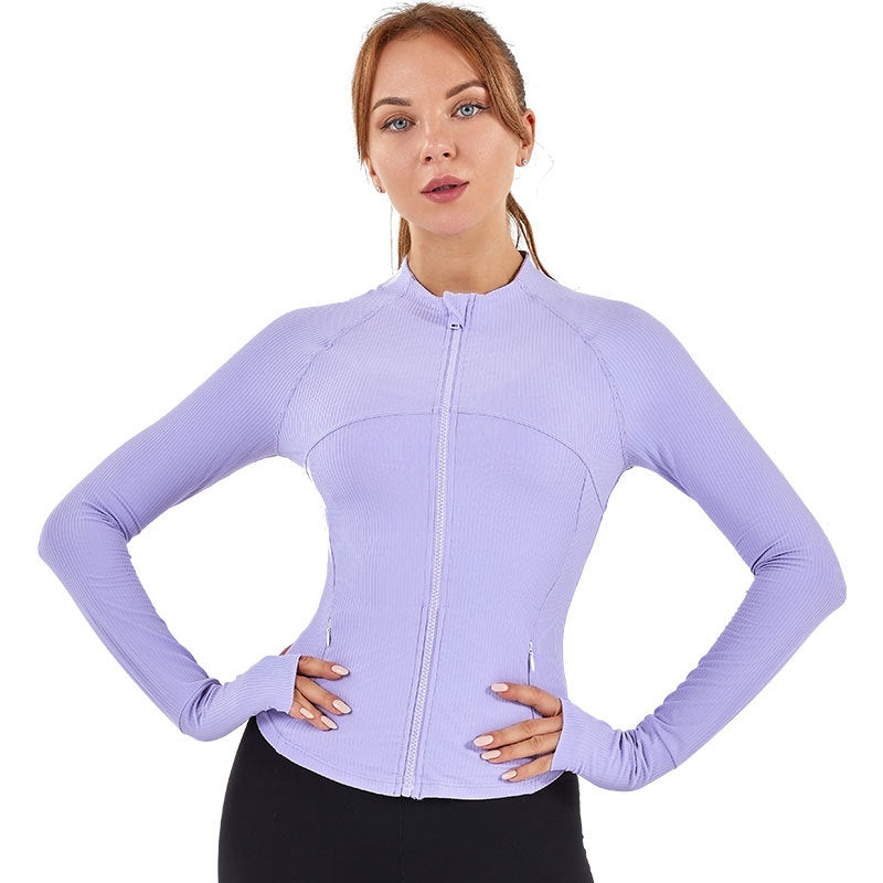 Stand Up Collar Slim Fit Yoga Clothes Women High Elastic Soft Thread Zipper Pocket Workout