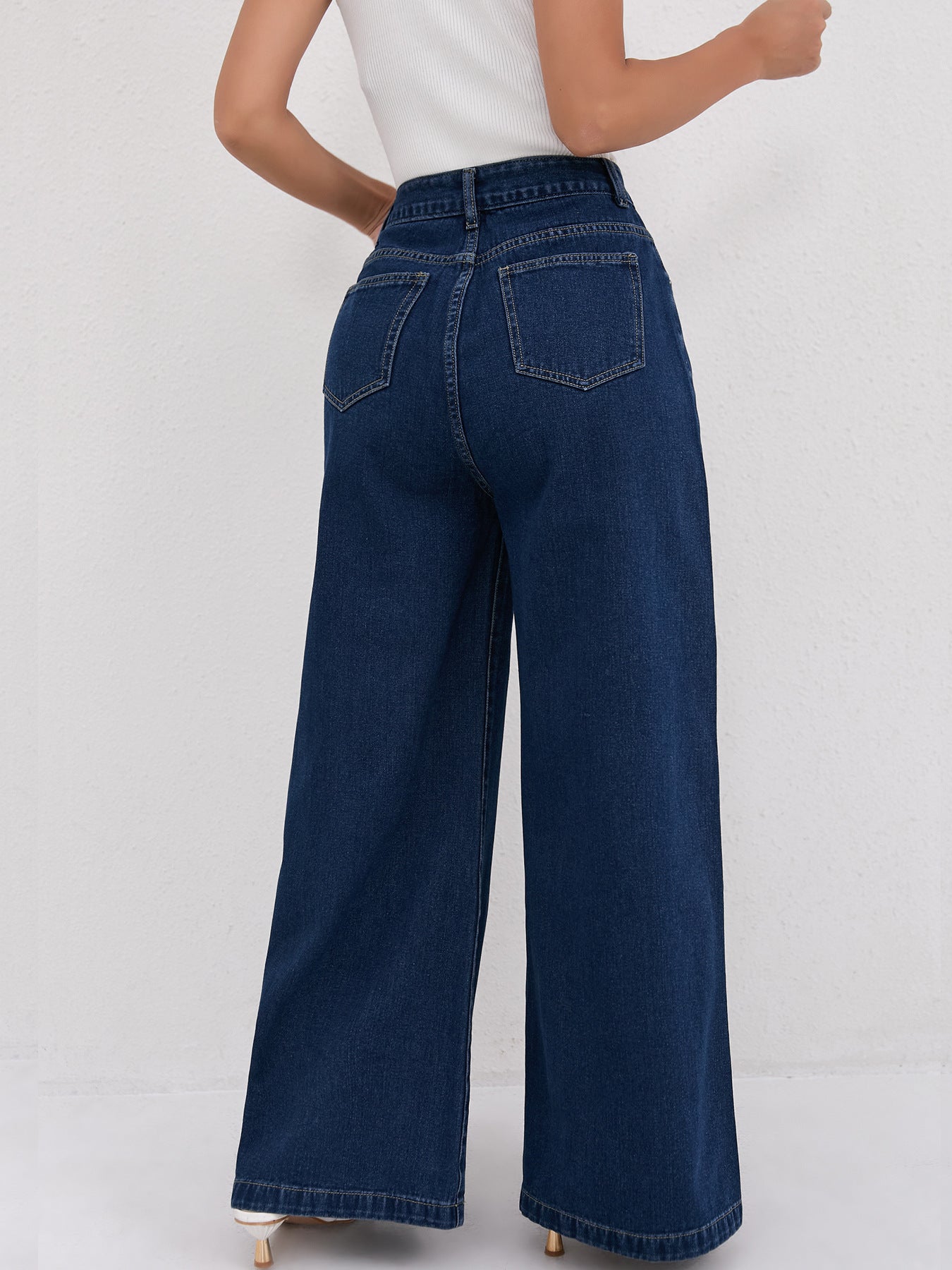 Dark Blue Wide Leg Mopping Jeans
