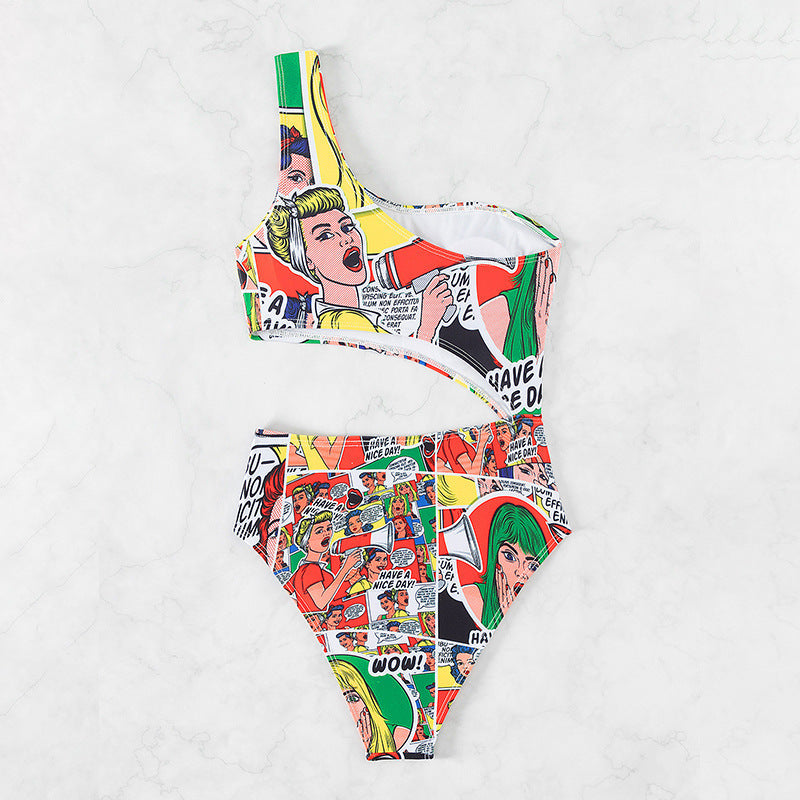 Swimsuit Women one Shoulder Cropped Beach Bikini Spring