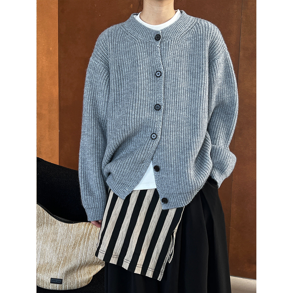 Gray knit cardigan with regular sleeves from the Langry Chic Cardigan Sweater collection for fashionable style