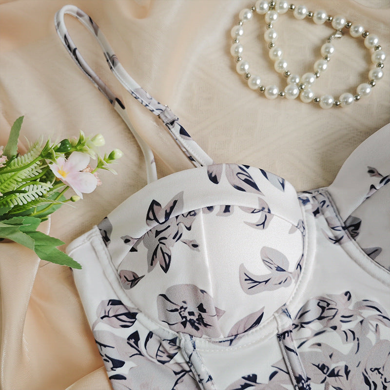 Floral print bustier top from Cute Boning Vintage Corset fashion collection, ملابس
