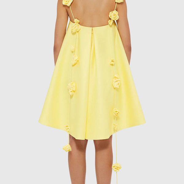 Yellow floral-embellished Casual Loose Vacation Dress from Langry fashion ملابس