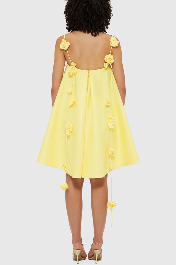 Yellow floral-embellished Casual Loose Vacation Dress from Langry fashion ملابس