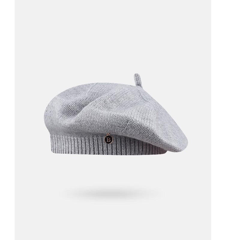 Gray knitted beret from Knitted Korean Small Painter Cloud Hat, perfect for fashion and ملابس