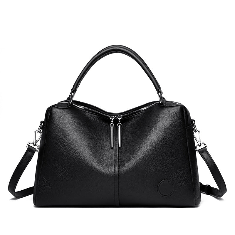 Langry high grade soft leather office handbag in black with silver hardware