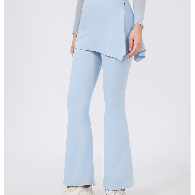 Light blue high-waist flared yoga pants with hip lifting nude feel and white sneakers