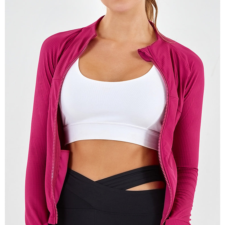 Stand Up Collar Slim Fit Yoga Clothes Women High Elastic Soft Thread Zipper Pocket Workout