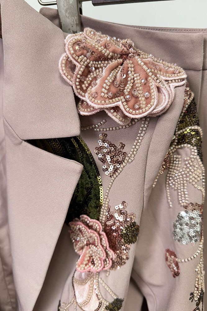 Pink floral embellished Langry fashion jacket with pearl sequins