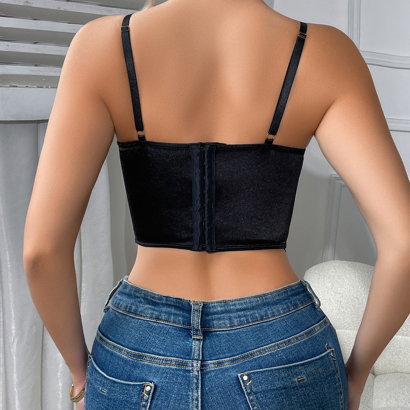 Langry floral camisole boning corset in black strapless crop top