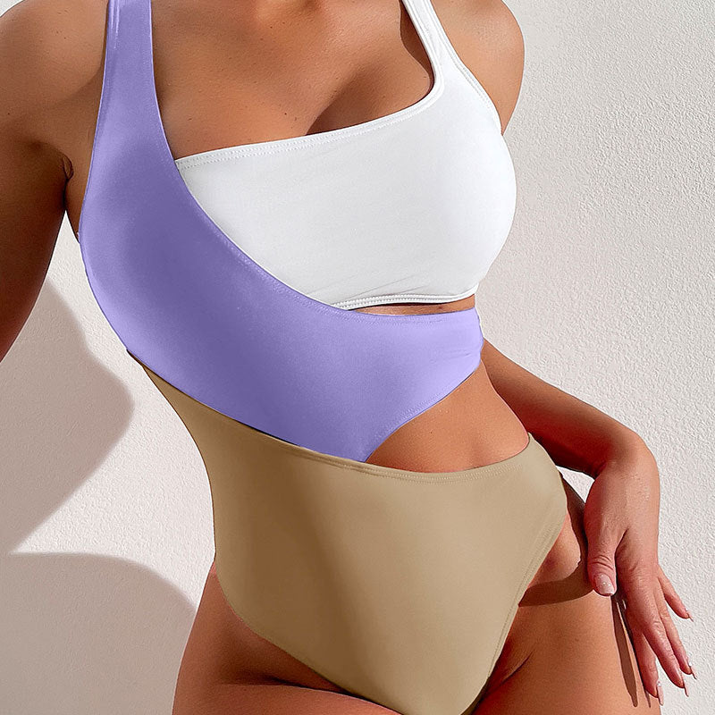 Color-blocked cutout high waist multicolor swimsuit for beach beauty and vacation style