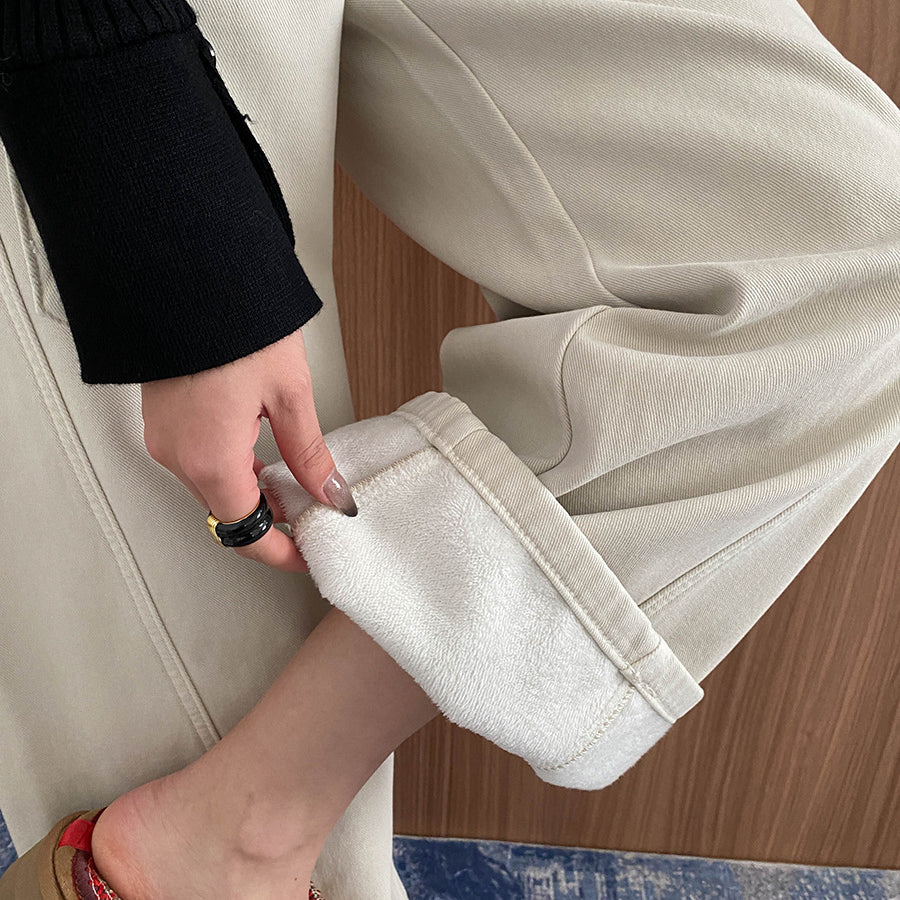 Cream-colored wide-leg pants with rolled cuff hem from Street Design for trendy fashion ملابس