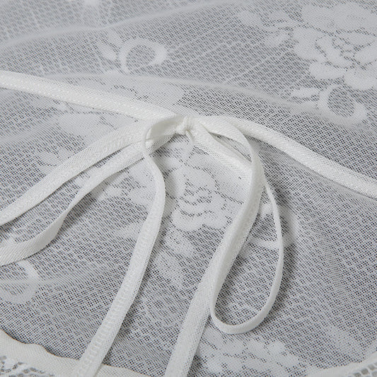 White lace mesh halter dress with tie strings, perfect for stylish and langry occasions