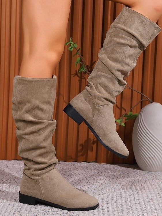 Pile Suede Slip on Knee High Boots