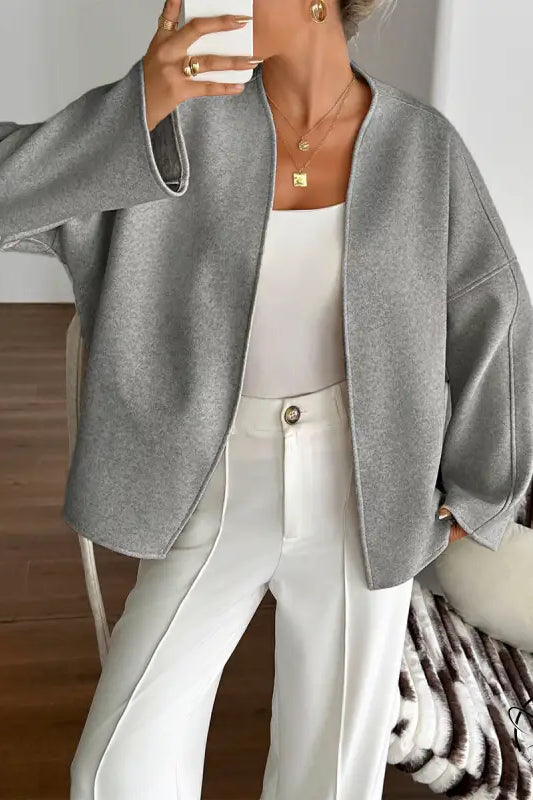 Gray oversized cardigan blazer in langry fashion ملابس