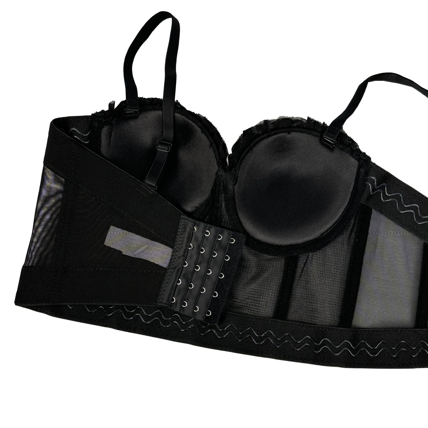 Black lace bra with mesh, grommet details in lingerie fashion