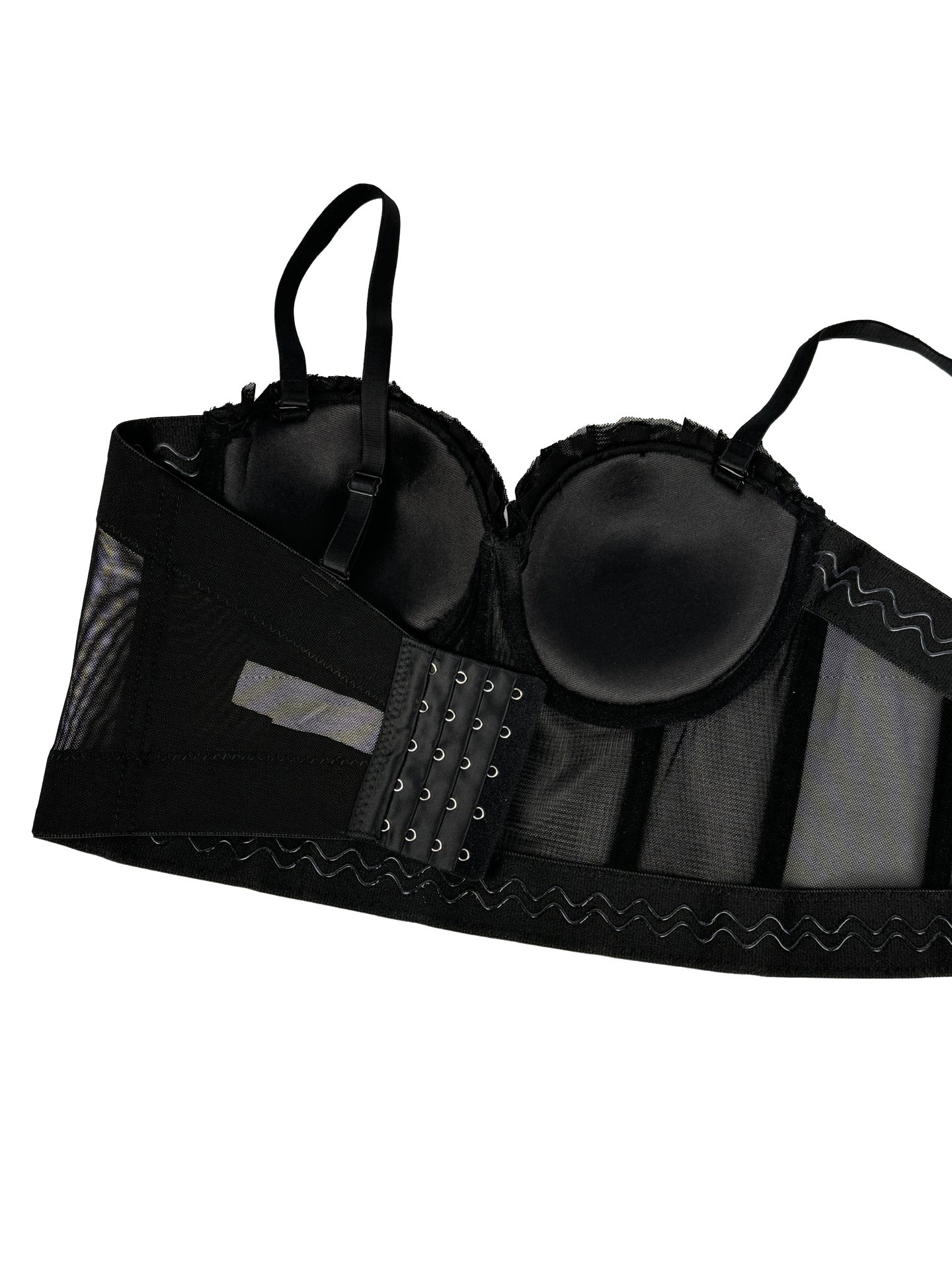 Black lace bra with mesh, grommet details in lingerie fashion