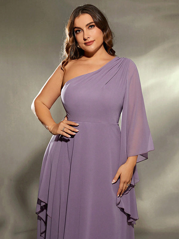 Lavender one-shoulder chiffon dress, a stylish choice for evening fashion ملابس