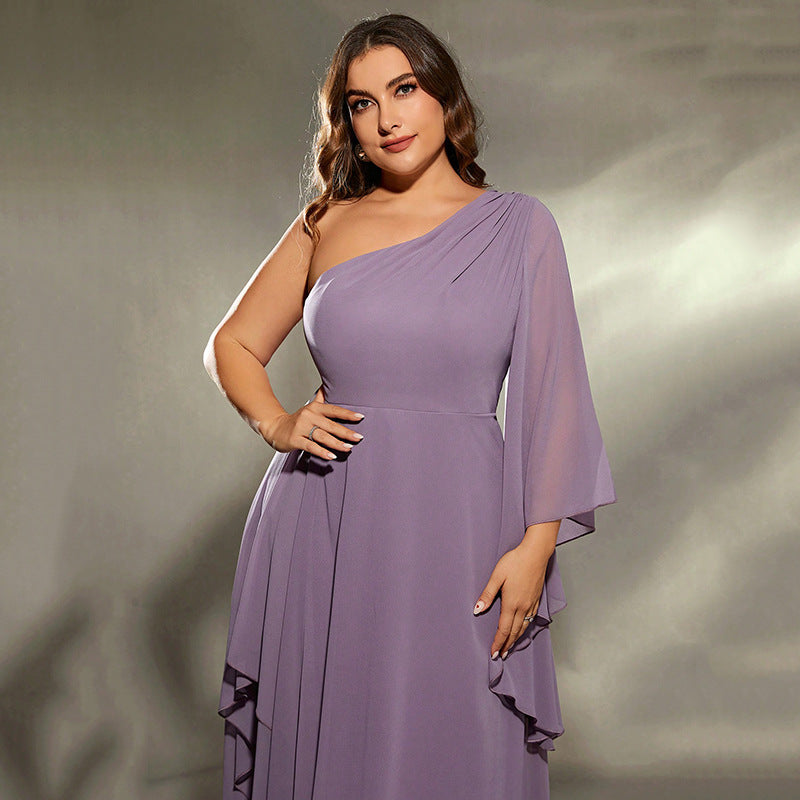 Lavender one-shoulder chiffon dress, a stylish choice for evening fashion ملابس