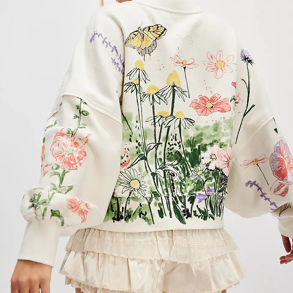 Winter Printing Loose Casual Top All Matching Hoodie