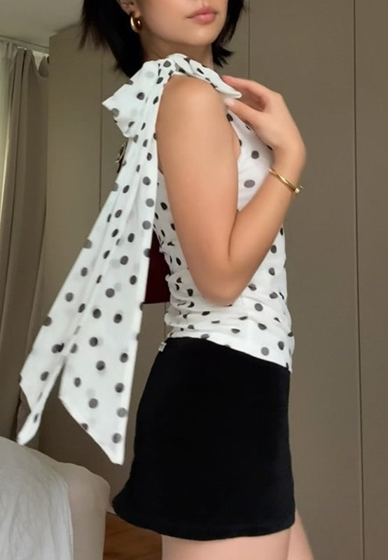 Polka dot blouse with ruffled sleeves, slim fit Langry fashion top