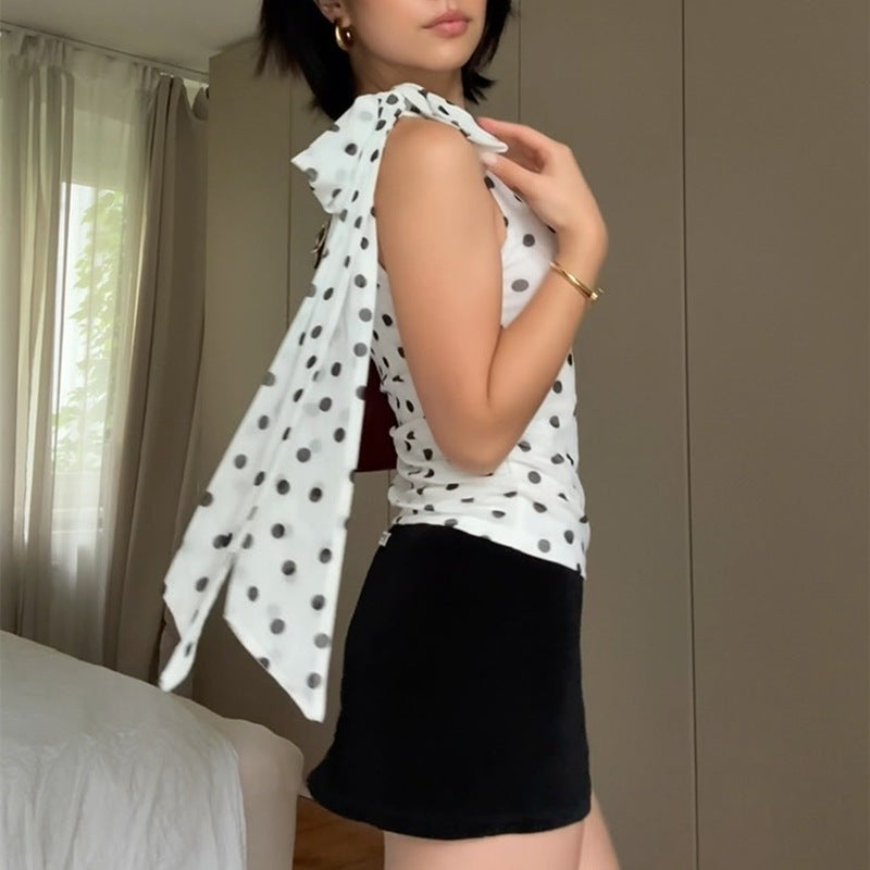 Polka dot blouse with ruffled sleeves, slim fit Langry fashion top