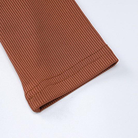 Women Clothing Winter Solid Color Rib u Neck Long Sleeved Slim Fit Hip Raise Sports Jumpsuit