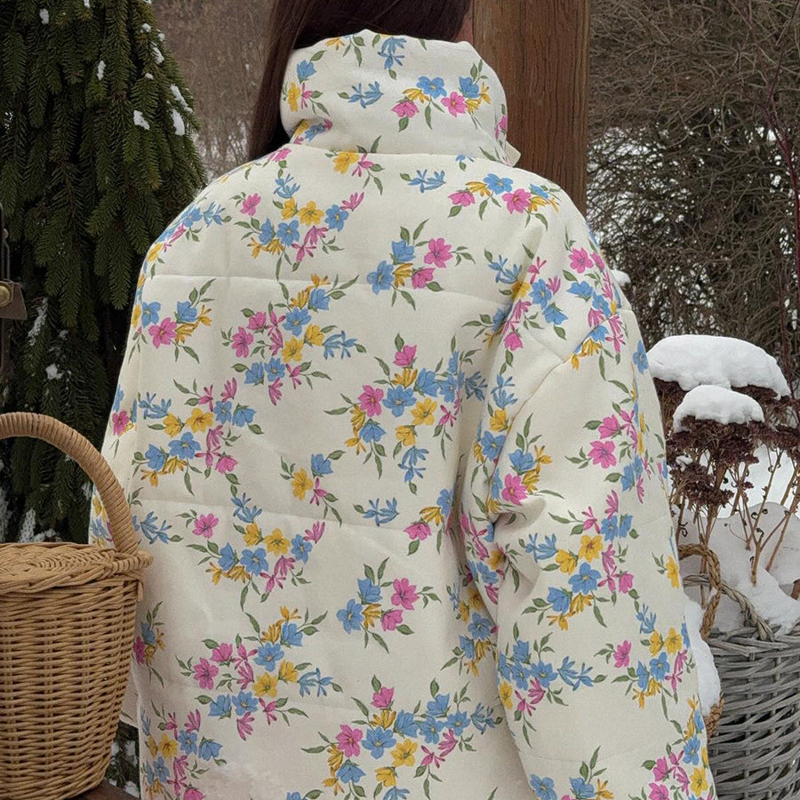 Thermal cotton padded jacket with floral print and pastel flowers