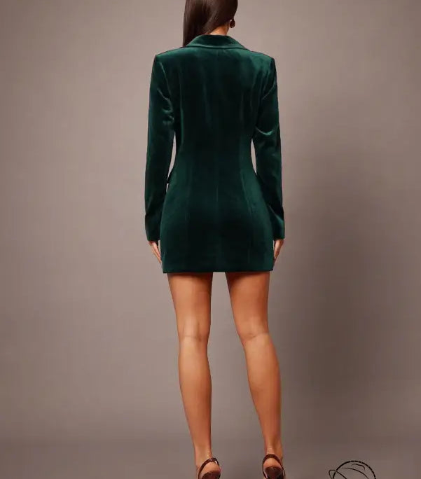 Elegant emerald green velvet blazer dress in langry fashion ملابس