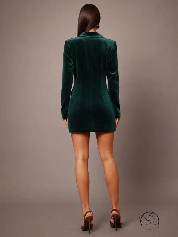 Elegant emerald green velvet blazer dress in langry fashion ملابس